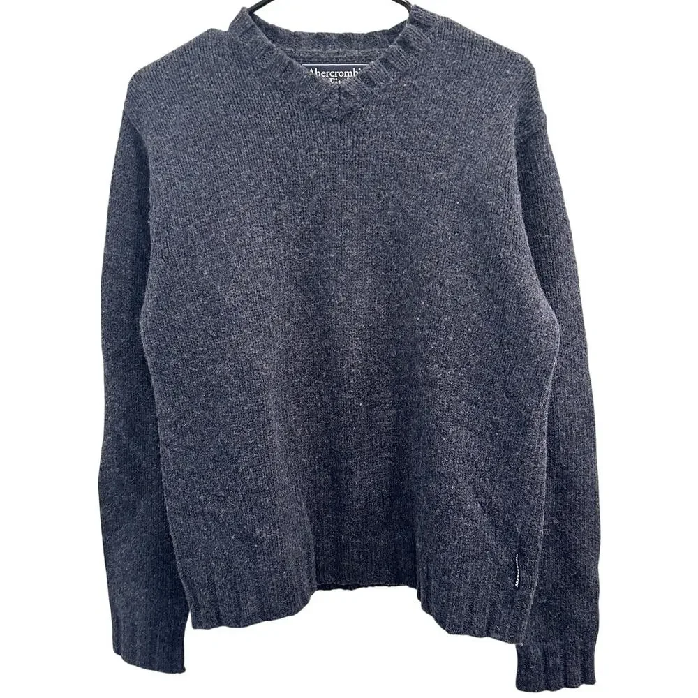 VTG Y2K Abercrombie & Fitch Gray Wool Sweater Sz Small Academia Preppy Old Money